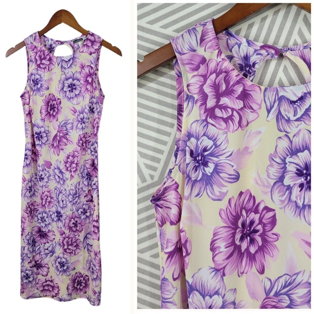 Vintage 90s Semi-sheer Sheath Dress Size 4/6 Floral alt Grunge Sexy Alt Purple